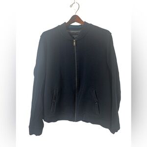 Ted Baker London Navy Blue Textured Full Zip Bomber Jacket Size Size 6
